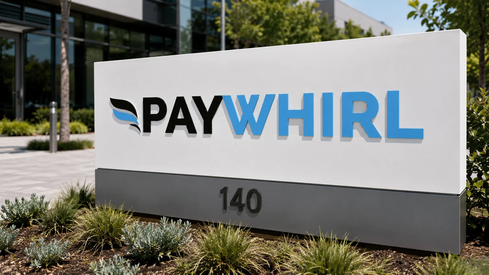 PayWhirl sign on an office wall