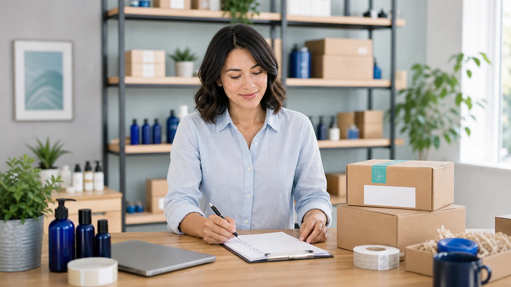 Relaxed Shopify merchant reviewing a post-launch migration checklist beside subscription orders