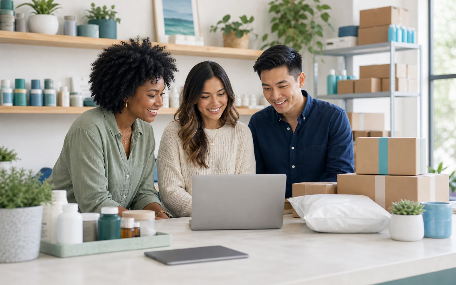 Diverse merchant team getting help to grow subscriptions