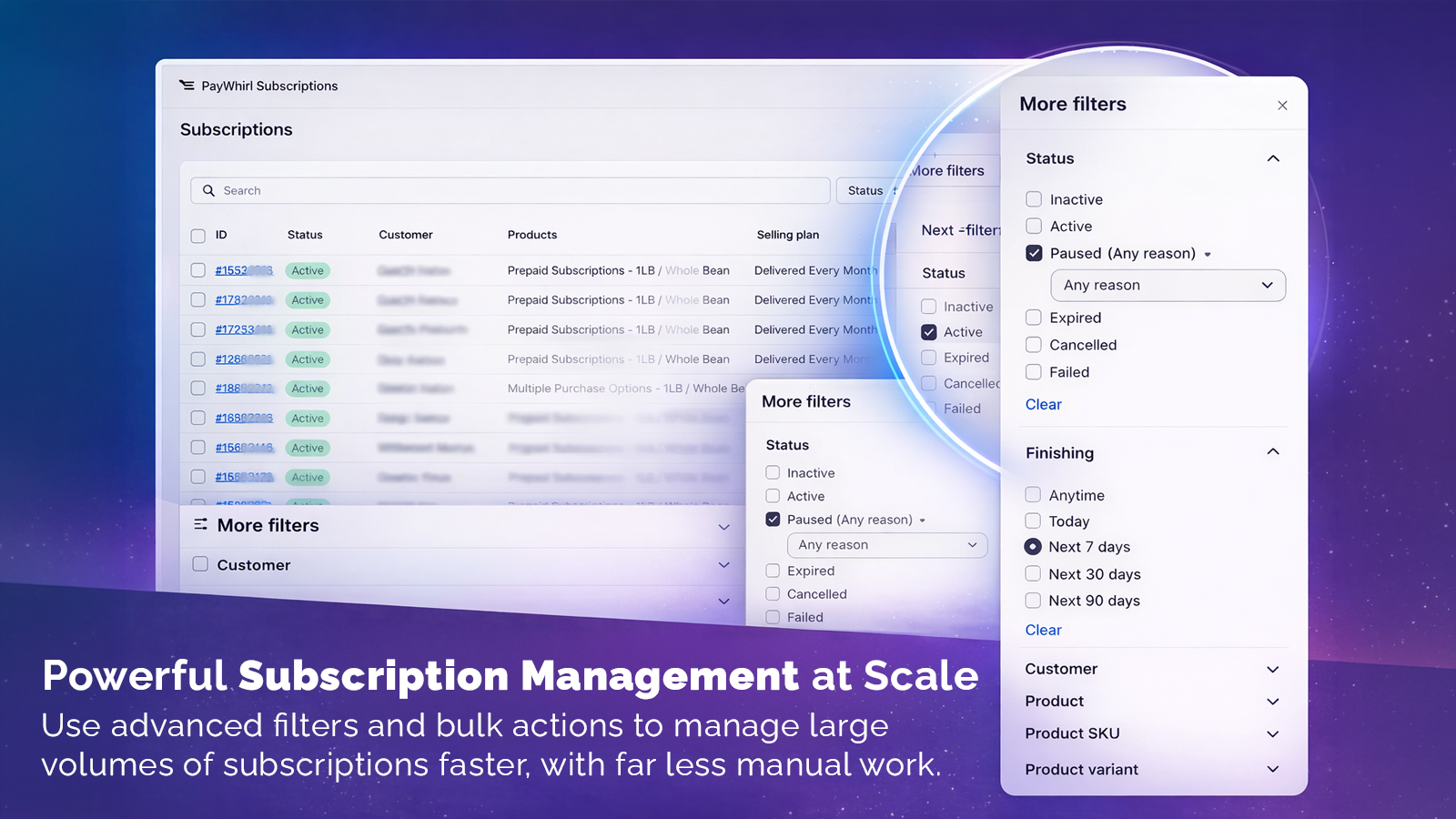 Bulk search, sort, filter, and update subscriptions easily.